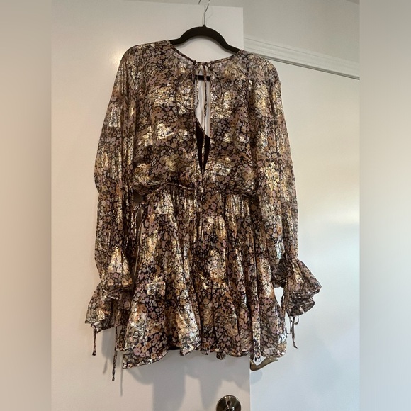 ASOS DESIGN mini smock dress tie waist ditsy Floral print chiffon Petite Size 8 - Picture 11 of 15